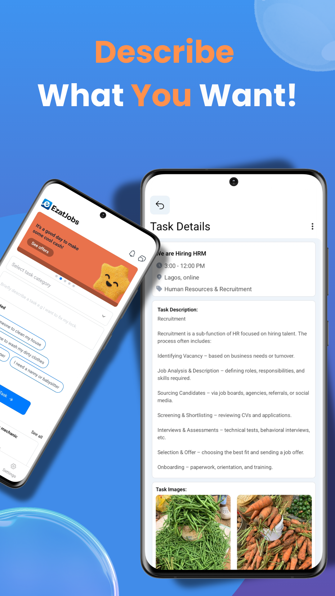 EzatJobs task overview screen